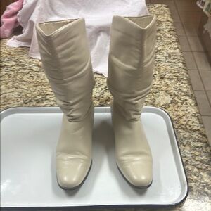 Cream Heeled Boots with Slouchy Design